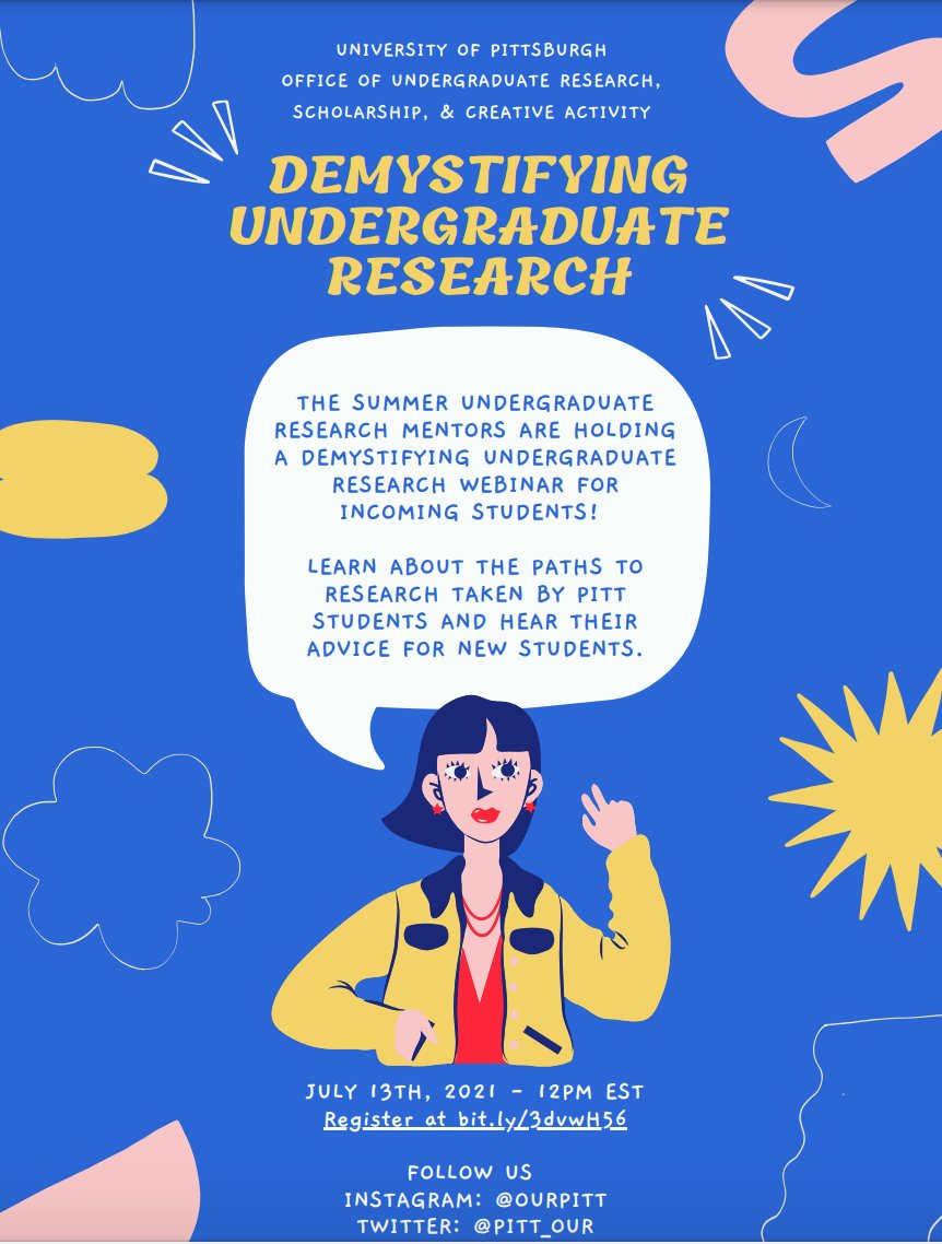 Pitt_OUR's tweet photo. Tomorrow's the big day!!!

Come join us for our "Demystifying Undergraduate Research" webinar event!

Please register for this event at: https://t.co/6eQqdliecK https://t.co/57wIP7mYJL
