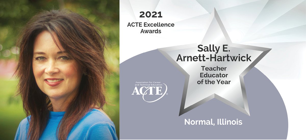 actecareertech's tweet photo. We're celebrating teachers like you who have gone above and beyond and have shown excellence in CTE. Our 2021 ACTE Award winners were announced at #VISIONCTE20. We have Sally E. Arnett-Hartwick as our Teacher Educator of the Year https://t.co/66vt2NO1tz https://t.co/sb9G4vp39S