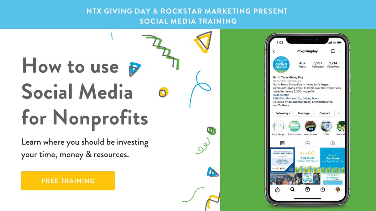 NTxGivingDay's tweet photo. Premiering tomorrow on Facebook at 2pm, Teevee Aguirre from Rockstar Marketing will present training on "How to use Social Media for Nonprofits." We will also be sharing 2020 insights and how to leverage the NTX Giving Day brand on your nonprofit's social media. 🤩📱 @GiveWisely https://t.co/3eiO6apQlh