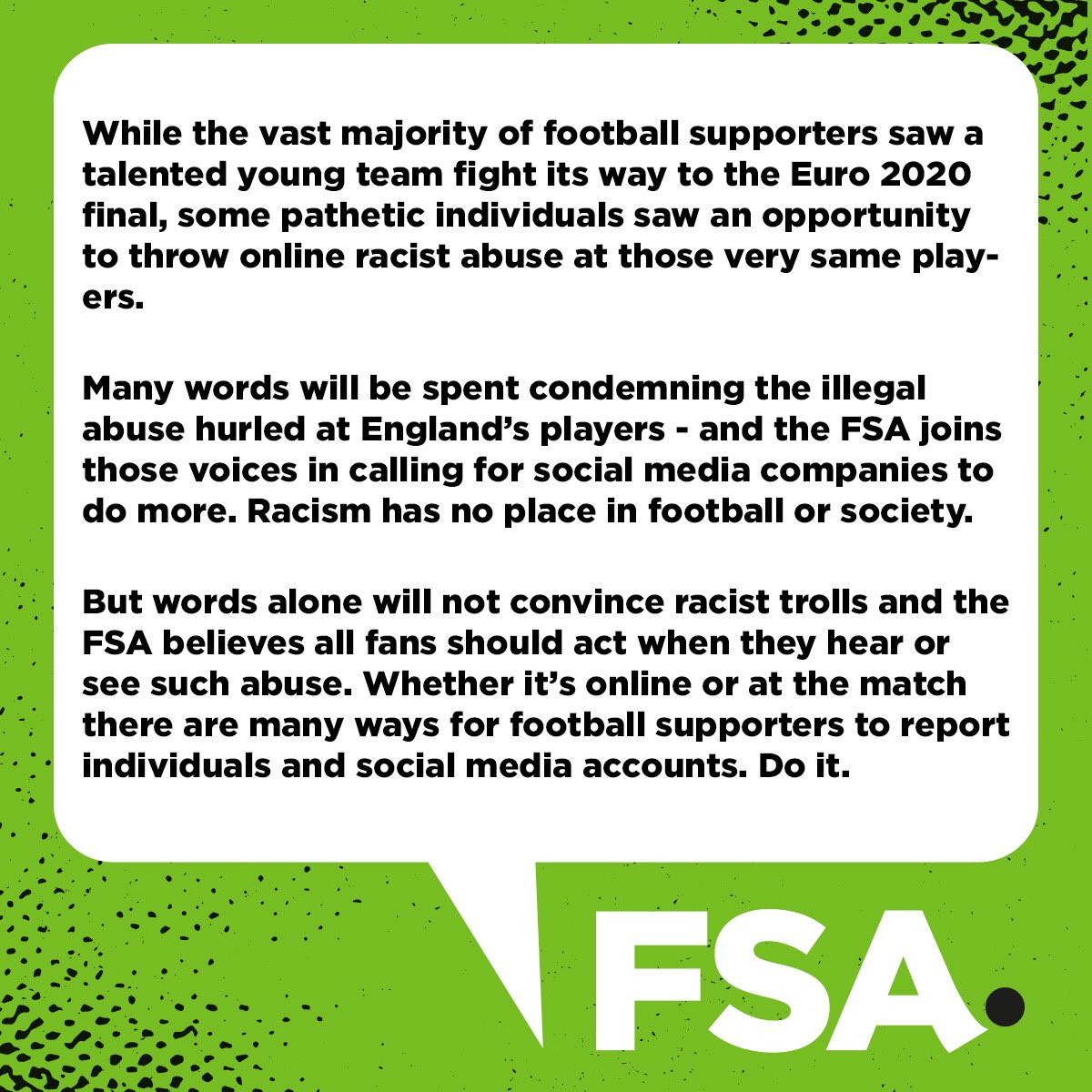 ICYMI: FSA statement on racist abuse.

#StopOnlineAbuse #ReportIt