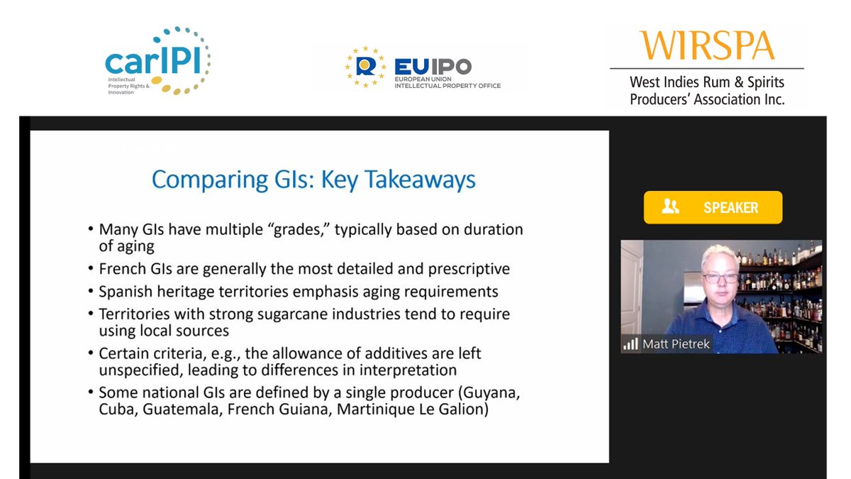 EUIPcooperation's tweet photo. Last Friday #CarIPI and #WIRSPA hosted a webinar on how regional rum producers can use #IntellectualProperty tools to protect, brand and promote products in international markets. More than 80 people were in attendance. https://t.co/DISN04i6o5