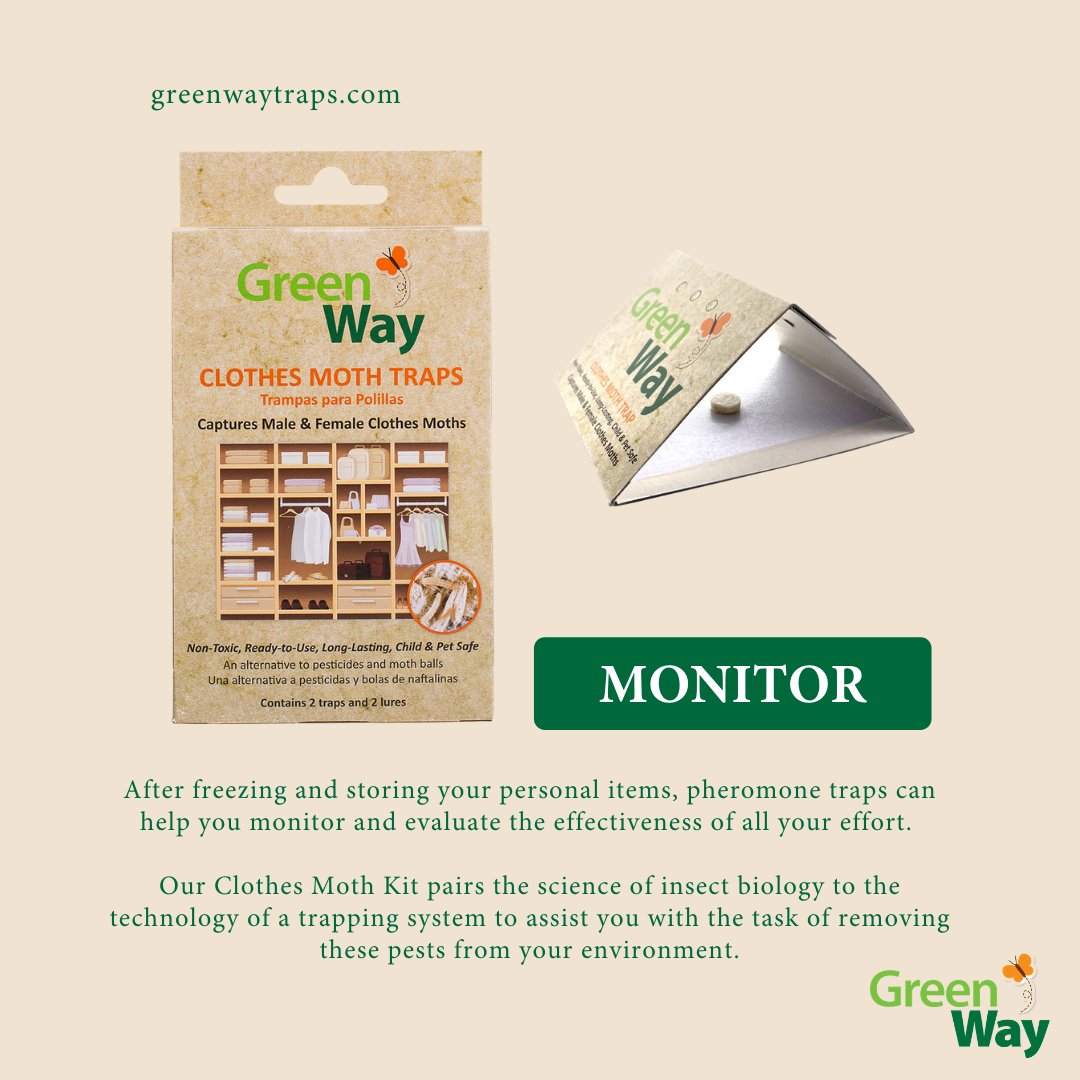 After freezing and storing your personal items, pheromone traps can help you monitor and evaluate the effectiveness of all your effort.

greenwaytraps.com/store/p/clothe…

#clothesmoths #pheormones #nontoxic #monitor #pests