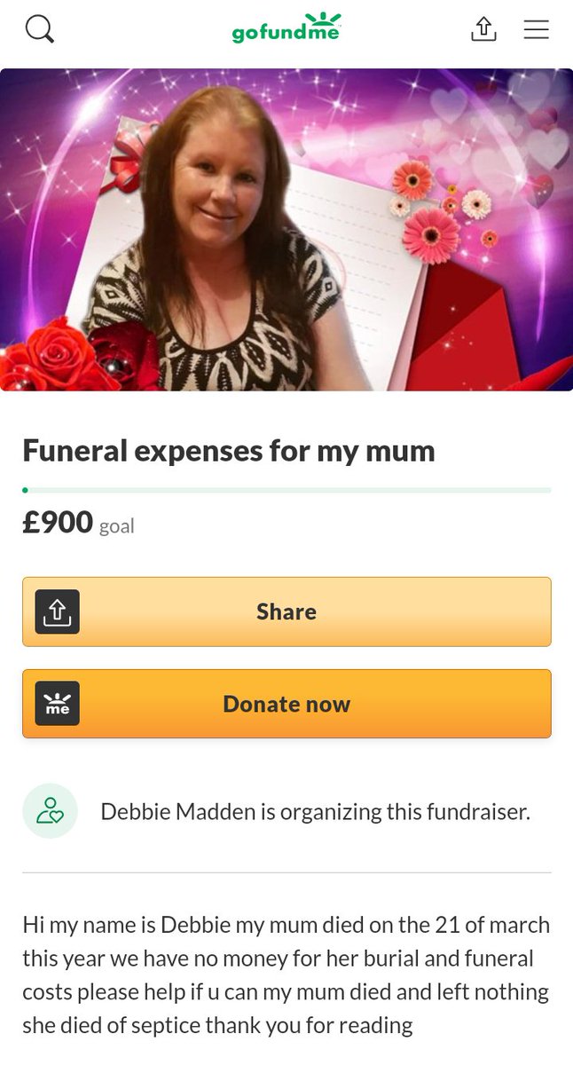 DigitalDevirus's tweet photo. I came across her story and I decided to tweet about it.

I know they are kind people over here who can help.

Funeral expenses for my mum https://t.co/K4Csgqsi4j

#uk #GoFundMe https://t.co/fAzzaRlDwe