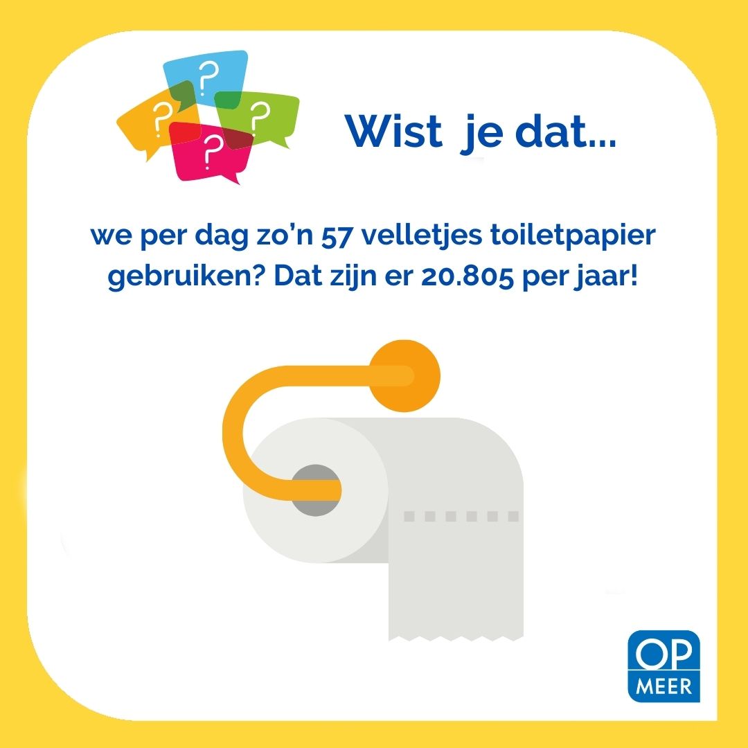 We gebruiken per dag zo’n 57 velletjes toiletpapier. Dat zijn er 20.805 per jaar!