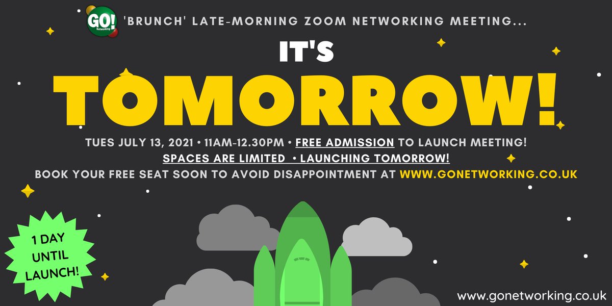 TwilightN3twork's tweet photo. Just ONE DAY to go until the launch of the all-new BRUNCH NETWORKING meeting on Zoom!

Seats on the rocket-ship are limited, to book your FREE PLACE to the launch meeting or for more info, visit https://t.co/BvsTWoEJOZ

#gonetworking #brunchnetworking #business #networking https://t.co/9leE62nsy6