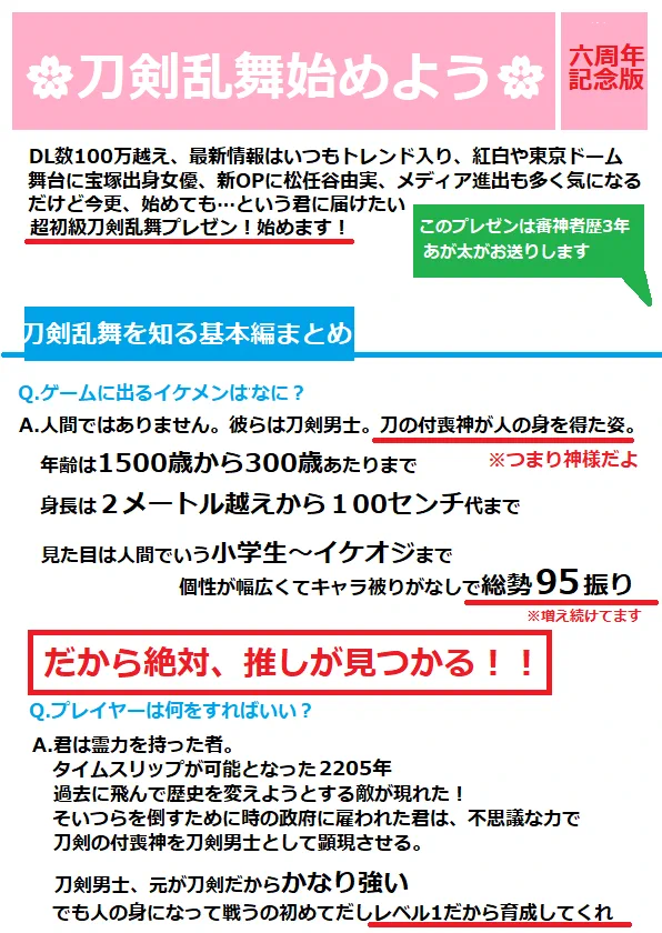 やっときゃよかった刀剣乱舞…と思っている方に刀剣乱舞を布教する！！分かりやすいプレゼン資料があるよ！