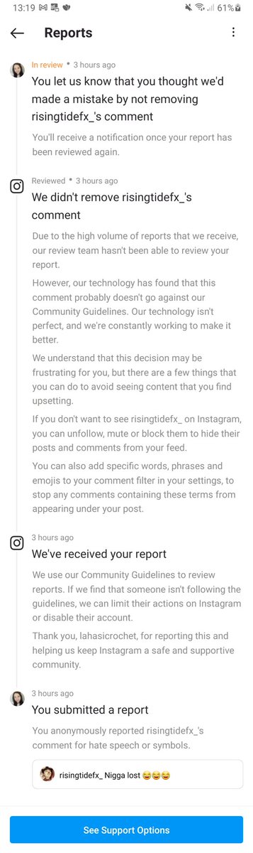 Lahahasi's tweet photo. @instagram how is this acceptable? Your technology is shocking if it can't pick up a very obvious and popular racial slur. https://t.co/PL53zDsvYX