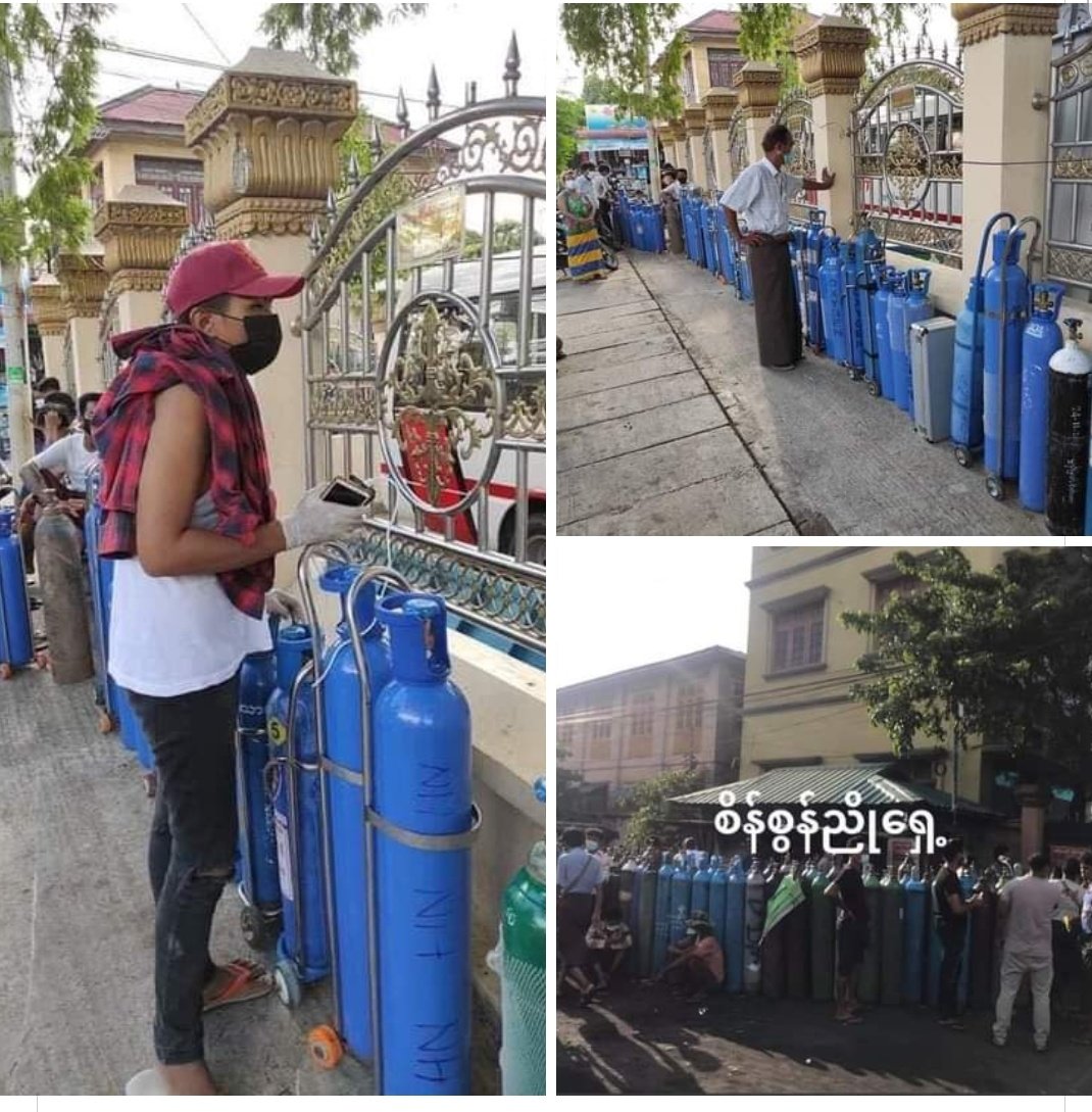 MayWongST's tweet photo. From largest city of #Yangon to 2nd biggest city of #Mandalay #Myanmar. From northwestern #Sagaing to western #Chin, citizens across nation desperate for oxygen for #Covid19 patients being treated at home but #military wants to ban private oxygen sales #WhatsHappeningInMyanmar https://t.co/lARjJ019LW