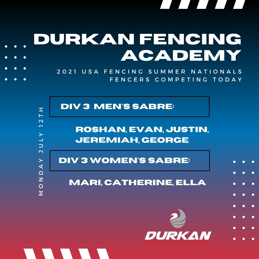 The last day of @usafencing Summer National Championships! Let's Go Durkan Fencers! Live Results: fencingtimelive.com/tournaments/ev…