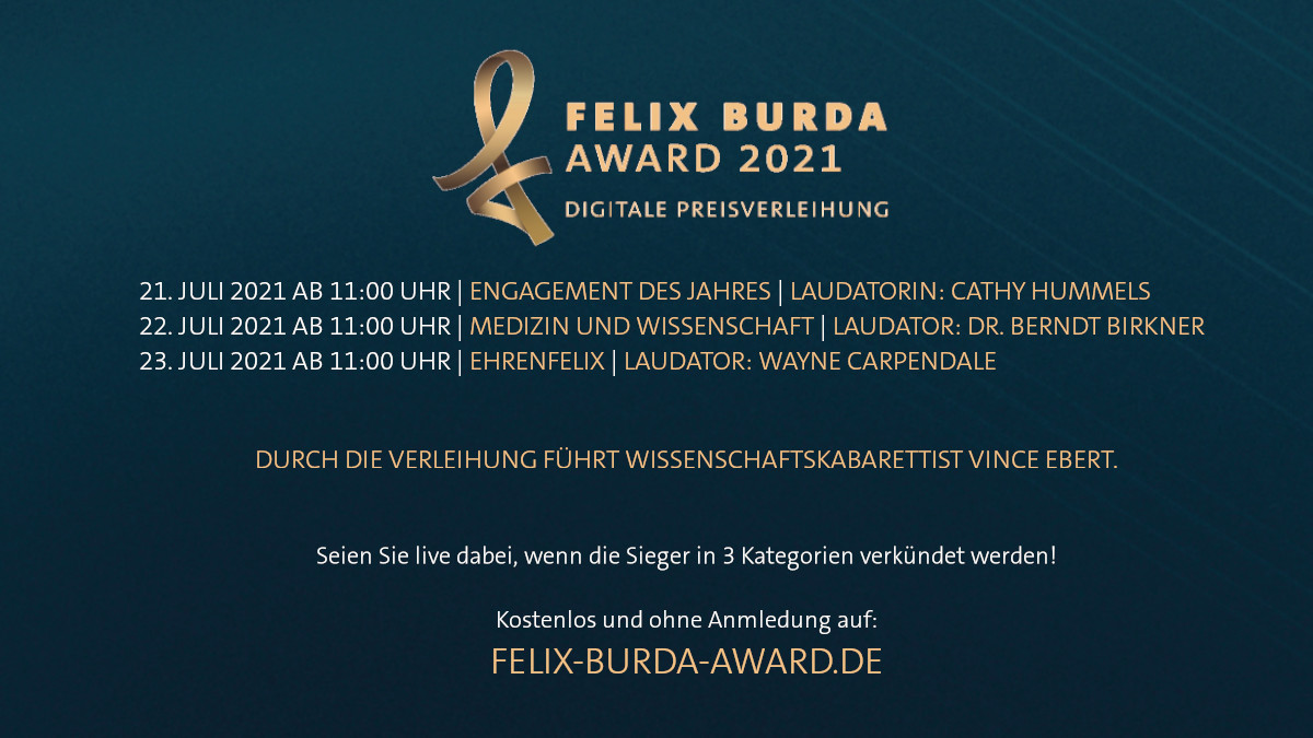 📽️ 3 Clips.🏆  3 Preise. 📅 3 Tage. Nächste Woche werden zum 18ten Mal die #FelixBurdaAward s verliehen. Ausgezeichnet werden herausragende wissenschaftliche Arbeiten und persönliches #Engagement für die #Prävention von #Darmkrebs.  #VinceEbert, #CathyHummels, <a href="/WayneCarpendale/">Wayne interessiert's</a>