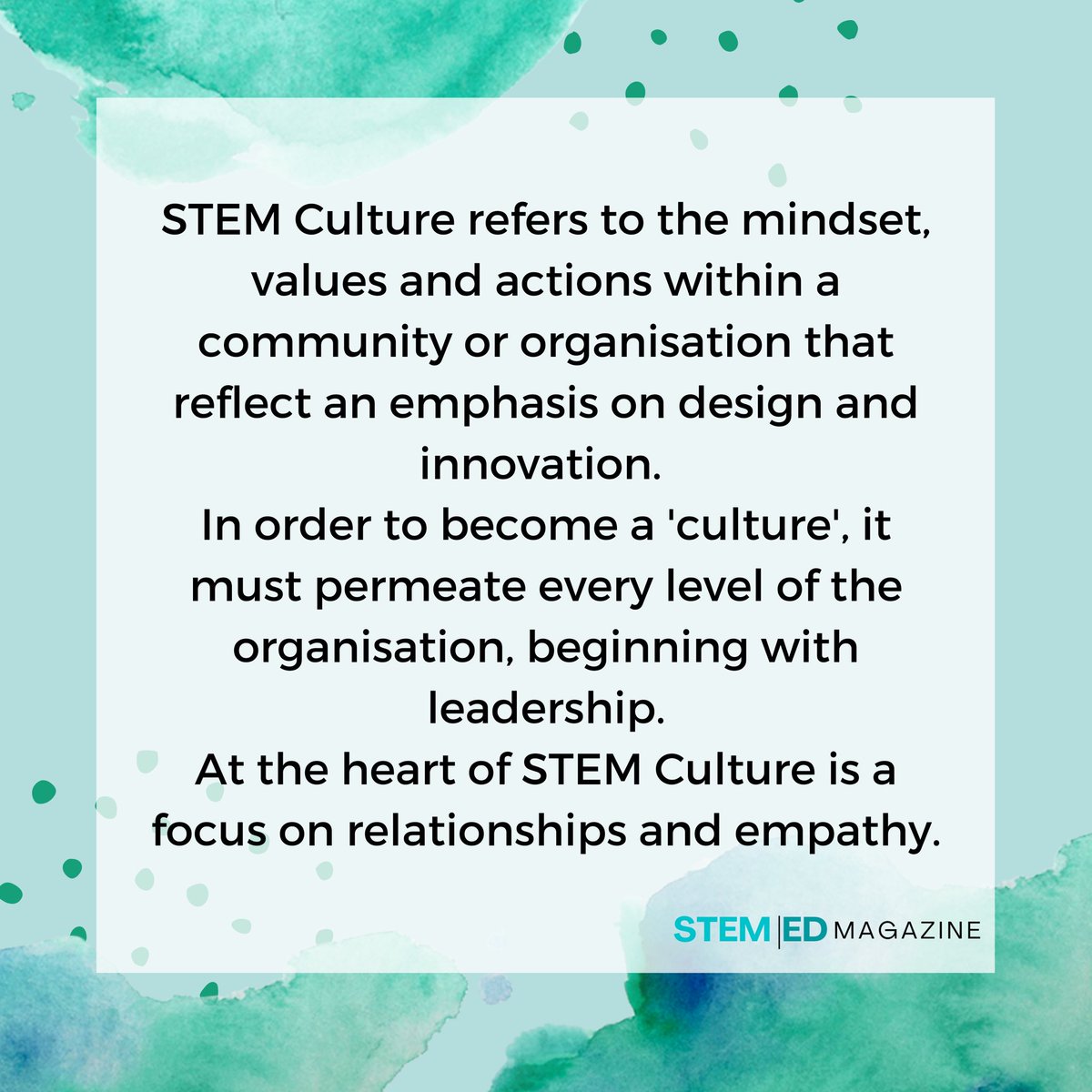 stemedmagazine's tweet image. A STEM culture isn’t just buying the latest technology or gadgets; STEM Culture is about the mindset behind the people in the school - an emphasis on design and innovation, with students being at the heart of it all.

How does your school or organisation promote a STEM Culture?