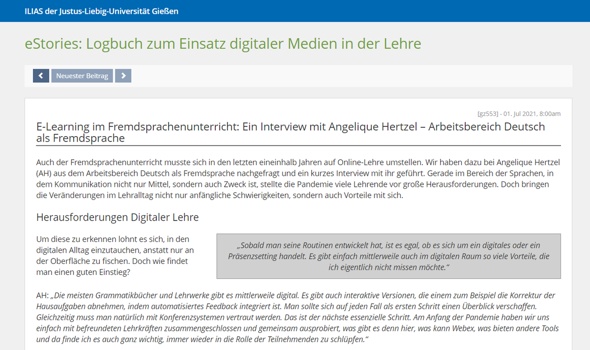 Im Interview mit dem Team der <a href="/me_jlu/">Medien und E-Learning @ HRZ/JLU</a> durfte ich von meinen #eStories berichten und meine Tipps &amp; Tricks für die #DigitaleLehre teilen. 
Check it out:▶️ilias.uni-giessen.de/ilias/ilias.ph…
<a href="/jlugiessen/">Universität Gießen</a> <a href="/HRZ_JLU/">JLU - HRZ</a>