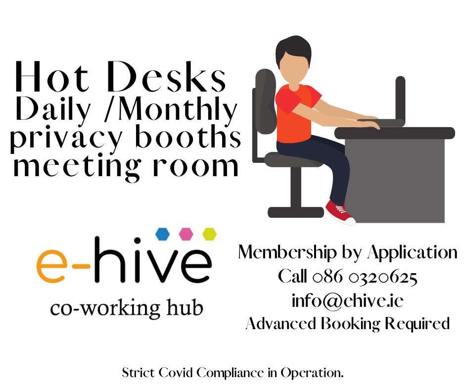 Hot Desks in Edenderry, Find A Seat, Plug In Your Laptop and Get Working In A Dynamic Environment! Advanced Booking Required. 
#hotdeskedenderry #dedicateddesk #notjustahotdesk #transformyourworkday