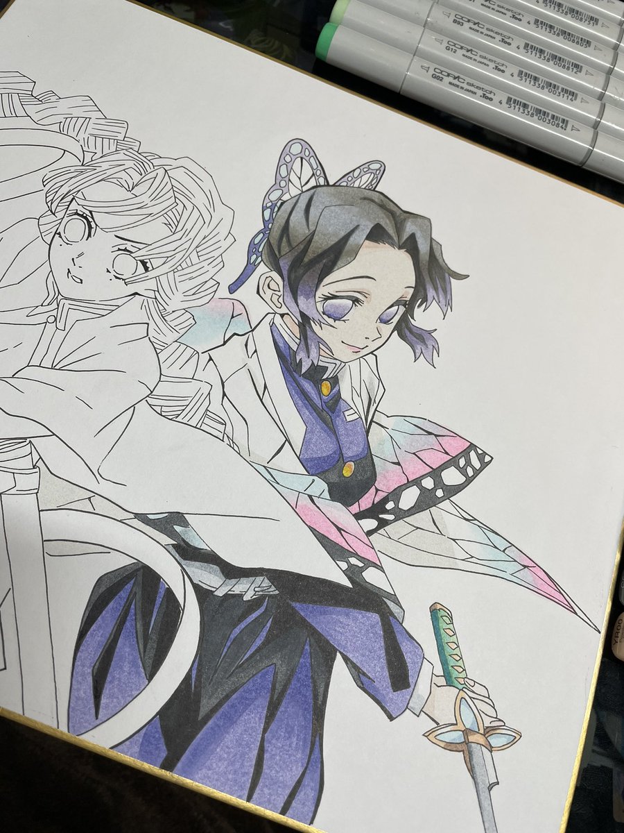 かずきち S Tweet 細かい色調整からの胡蝶さん終わりー ホワイトはまだだけど このまま甘露寺ちゃんに入りますー イラスト イラストリクエスト 模写 コピック 鬼滅の刃 胡蝶しのぶ 甘露寺蜜璃 イラスト拡散 フォロワーさんの推しを描きたい フォロワー
