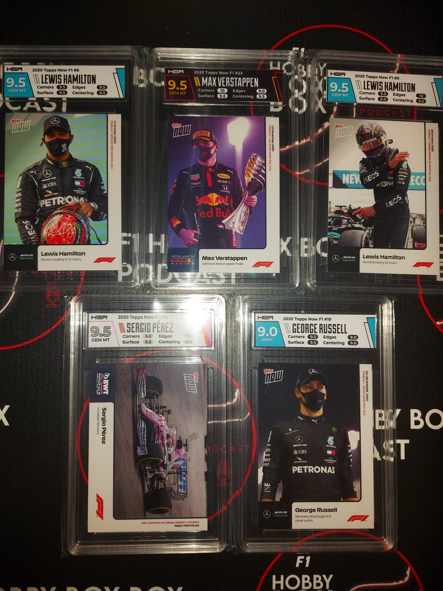 F1HobbyBoxBox's tweet photo. What a delivery day! 

First time grading and 4 out of the 5 coming back as 9.5's! To say @GradingHybrid pretty much don't give 10s I think that's called a result 👌

#grading #thehobby #Formula1 #FormulaOne https://t.co/MPWXigyprZ