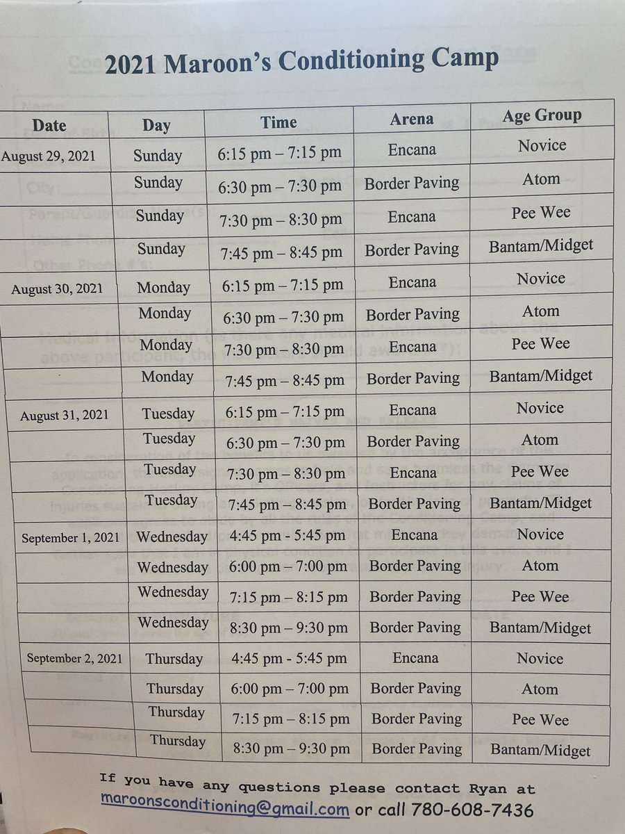 Maroon’s Conditioning Camp dates are set. Same practice format as past years, scheduled into one convenient week! Registration info will be released later tonight.