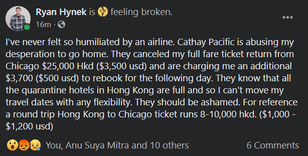 Wow <a href="/cathaypacific/">Cathay Pacific</a> . So this is how you're treating people while they're down huh?
