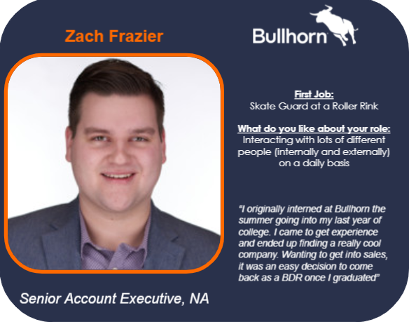 LifeAtBullhorn's tweet photo. Internships at Bullhorn are a great way to get to know our org and the different opportunities available. Take Zach Frazier here or started off as an intern with our Marketing Program and now is breaking records as a Senior Account Executive in our North American SMB Sales Team! https://t.co/ce4QucpNZ3