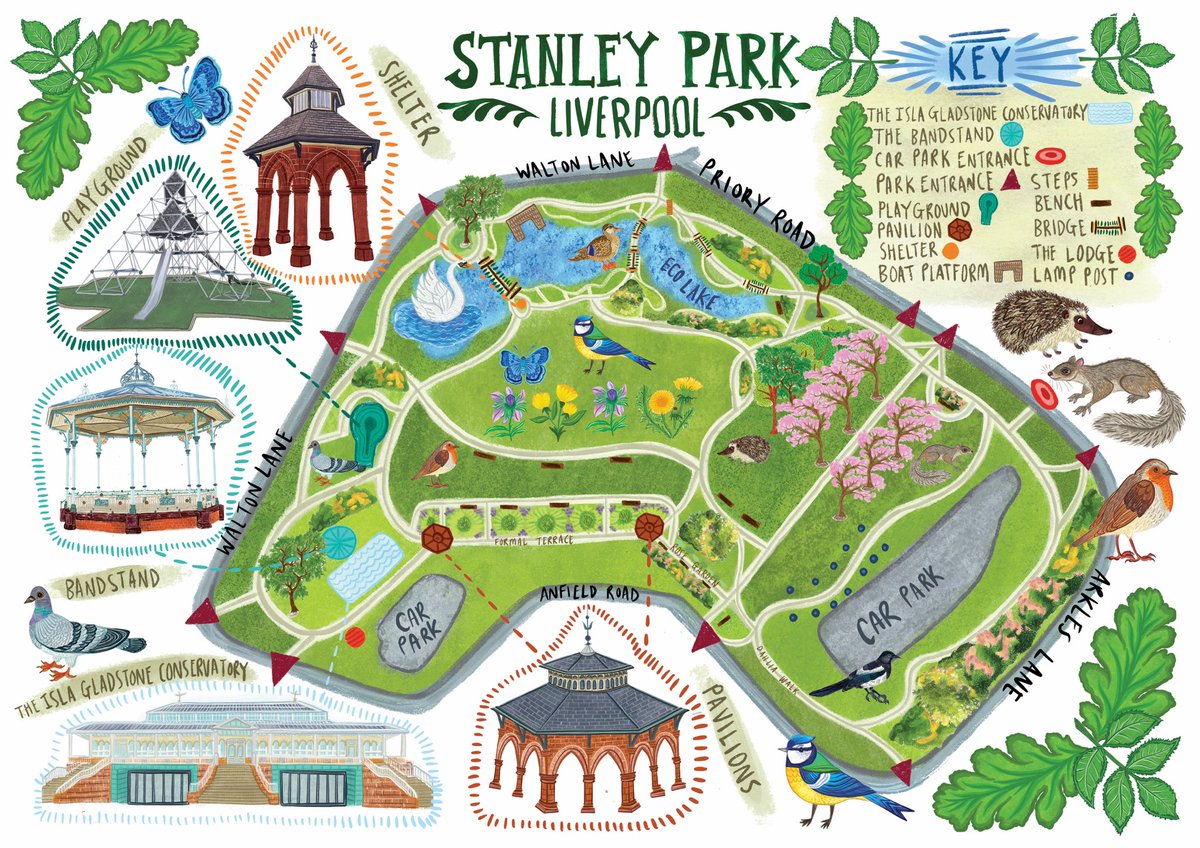We’ve been working with <a href="/LauraKateDraws/">Laura-Kate Draws</a> to create this beautiful illustrated map of #StanleyParkLiverpool

Thanks to Laura for all her hard work, <a href="/stratusimagery/">Stratus Imagery</a> who filmed the park so Laura could capture the intricate pathways, <a href="/TNLComFund/">The National Lottery Community Fund</a> &amp; Anfield Cllrs for funding the project