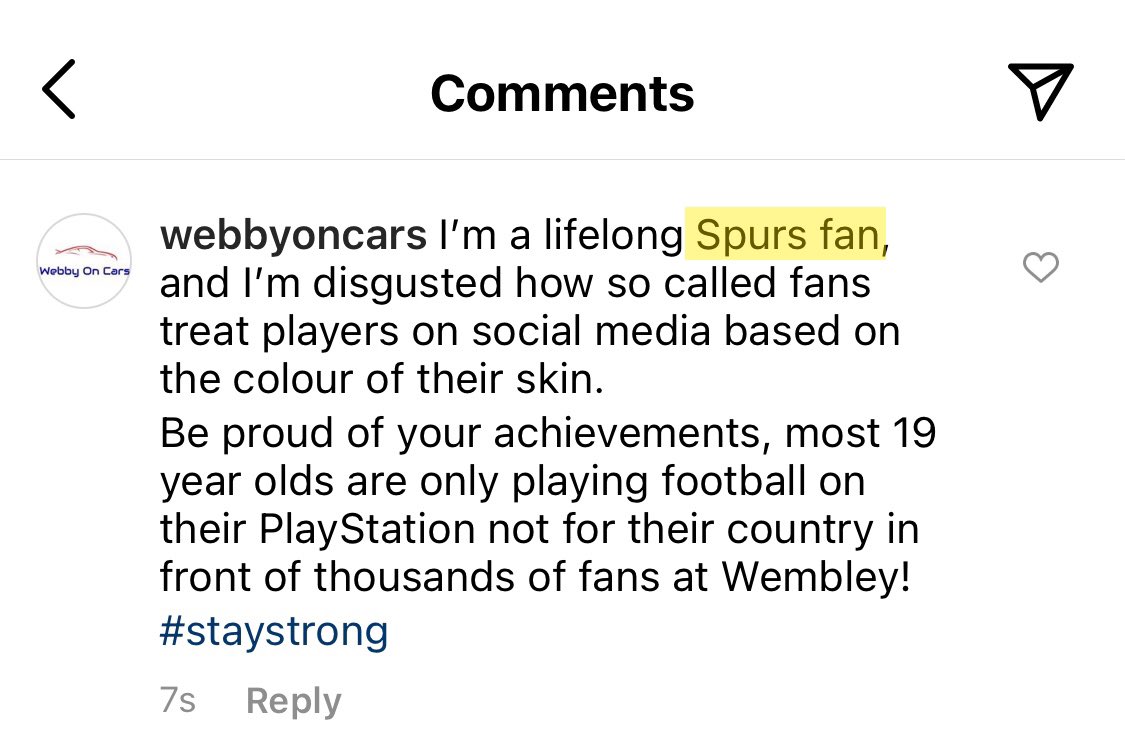 A special mention to those individuals taking the time to drown out racism and hate, with love and support, on <a href="/BukayoSaka87/">Bukayo Saka</a>’s latest Instagram post.

In particular, fans who are willing to put domestic club rivalry aside. 

These are big steps forward. 🙏♥️