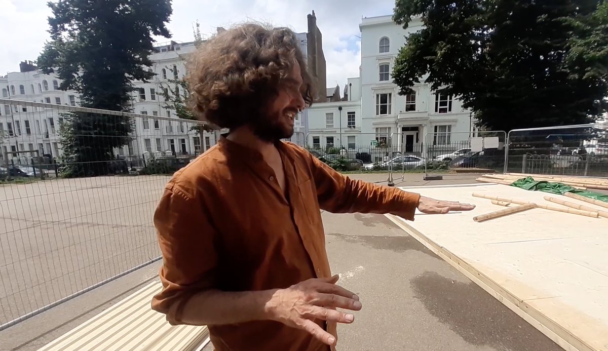GrasArt's tweet photo. Dylan Akins and the crew at work in Powis Square constructing @portopav that will host a range of free community art events from 14-31st July @RBKCculture #architecture https://t.co/HYje8onS0d