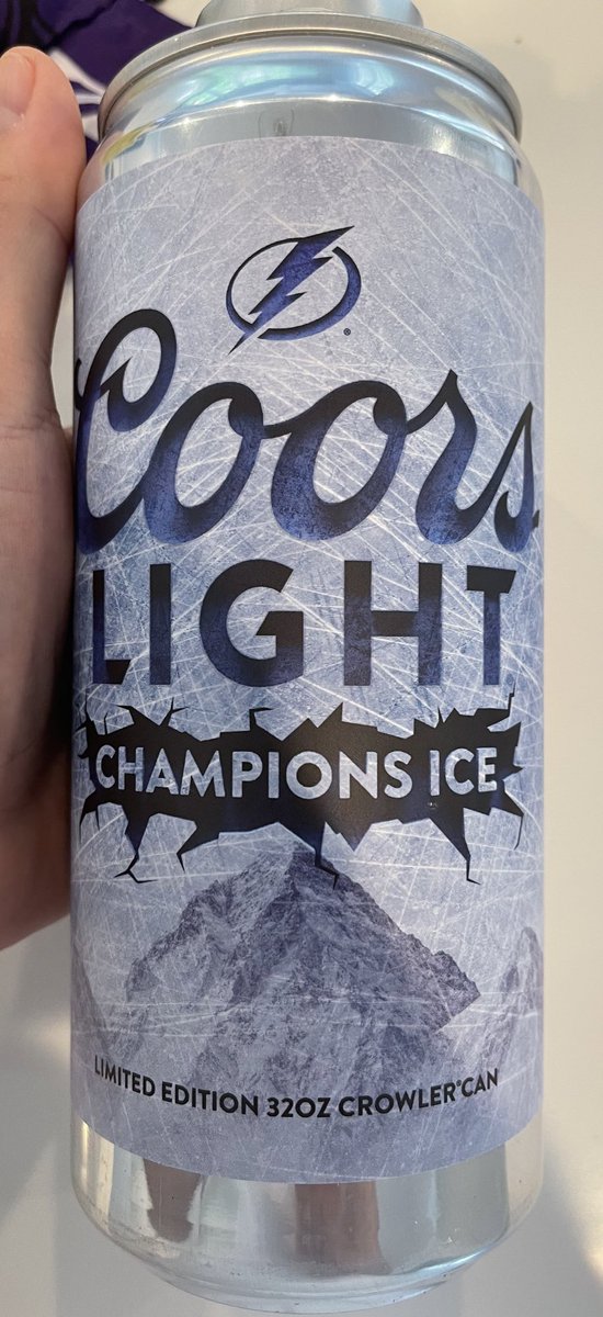 darrenrovell's tweet photo. It has been called either amazing or disgusting, but Lightning fans can get their 32 oz growlers of Coors Light “Champions Ice” starting today. The beer was made with scraped ice from Amalie Arena, where the team plays. https://t.co/XfSBaDK2w6