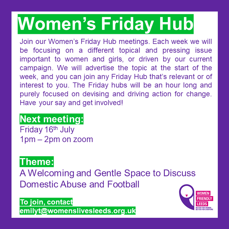 womenfriendlyls's tweet photo. This Friday we will be creating a welcoming &amp; gentle environment to discuss the wider issues around domestic abuse &amp; football. Football is no excuse for domestic violence &amp; if you have been affected during the #Euros2020, you can contact the @LDVS7 helpline on 0113 246 0401. https://t.co/M0HvcP2yW2