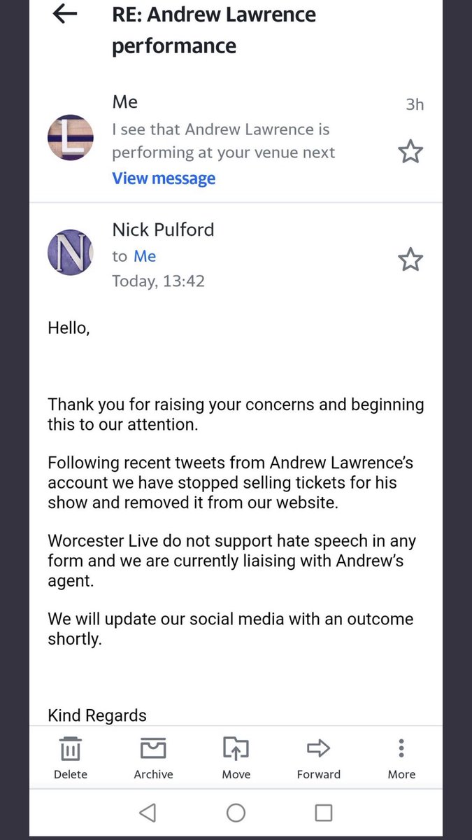 MickCoffey2's tweet photo. Andrew Lawrence - NOT next live show Worcester.
Seems his performance has gone downhill, what may he attribute that to…?
#Conseqences #BLM2021 https://t.co/SXkwiAz15f