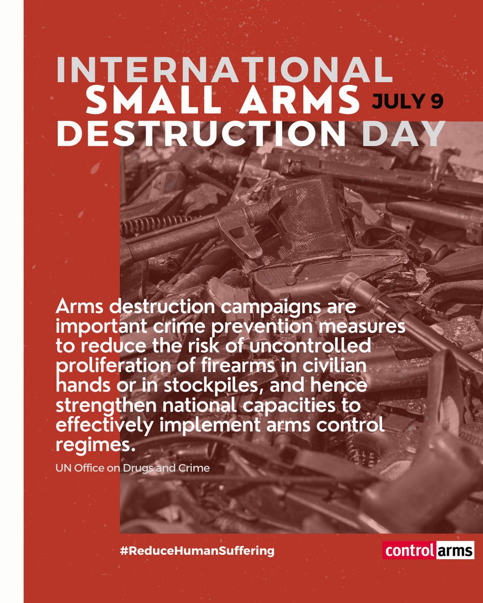 controlarms's tweet photo. ⏪ 📅  Friday, July 9 was the International Small Arms Destruction Day! Effective controls throughout the lifecycle of arms, including strong stockpile management and transparent transfers of weapons, enable the #ArmsTreaty &amp; other arms control regimes to #ReduceHumanSuffering. https://t.co/SgRCpGdiVF