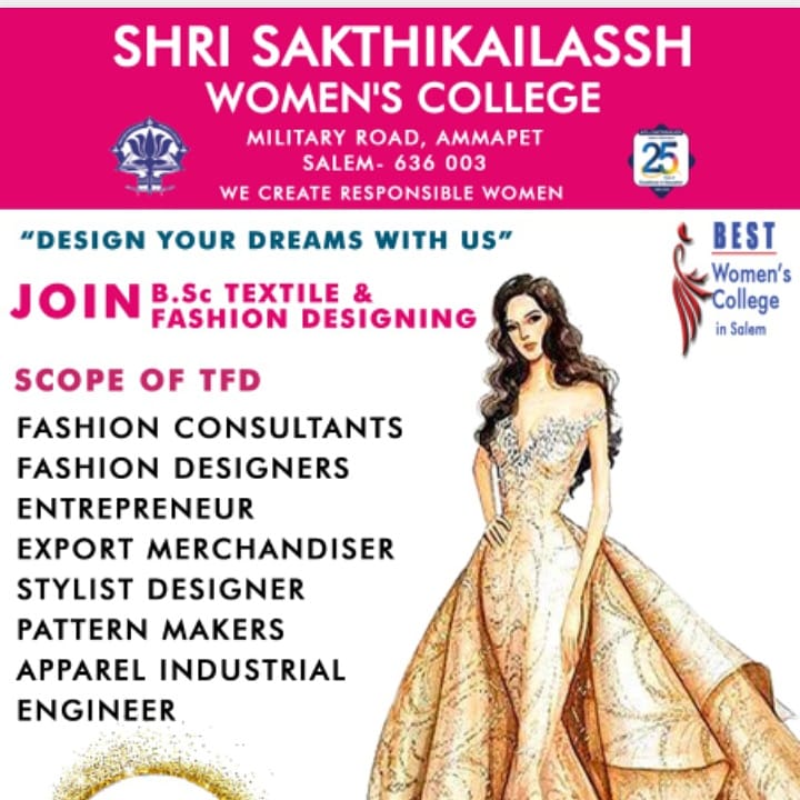 PgcsSswc's tweet photo. Shri Sakthikailassh Salem 

For more Visit https://t.co/J99vYChdOX 

#Scope
#TextileAndFashionDesigning
#AdmissionsOpen2021 
#MySakthikailassh
#MyPride
#ExcellenceInEducation 
#FollowUs
#StudyAtSakthikailassh
#BestWomensCollegeInSalem
#ExcellentPlacementRecords
#GoodInAcademics https://t.co/Uytejm7A9I