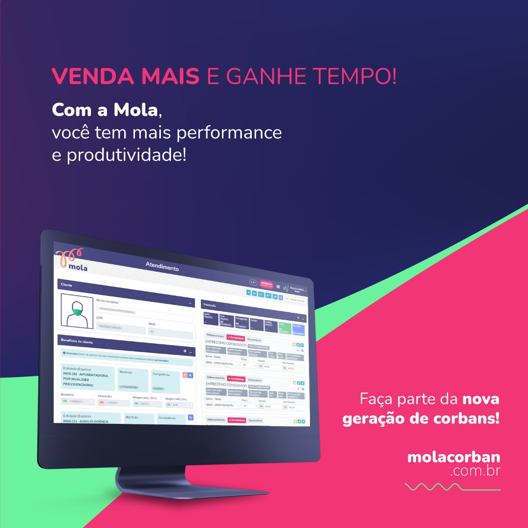 MolaCorban's tweet photo. Mola Corban, uma plataforma eficiente para você correspondente bancário que trabalha com consignado e quer aumentar sua produção. 

Entre em contato e saiba mais #VemPraMola

#consignado #corbandigital #novageraçãocorban #mola #vendas #corban https://t.co/cuwKDUoFFL