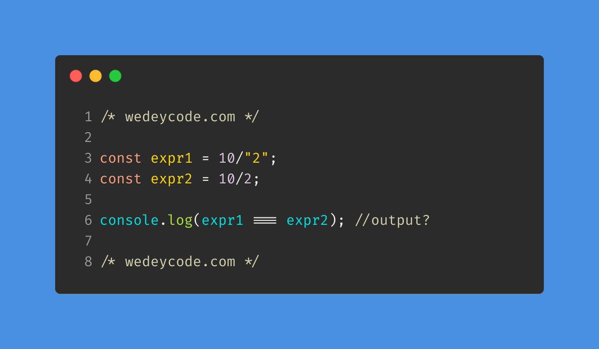 wedeycode's tweet image. What's the answer and why? 🤔
(follow us for more 👉🏿 @wedeycode)
#wedeycode #javascript #CodeNewbie #programming #coding #techtwitter #quiz #100DaysOfCode #FullStack #reactjs