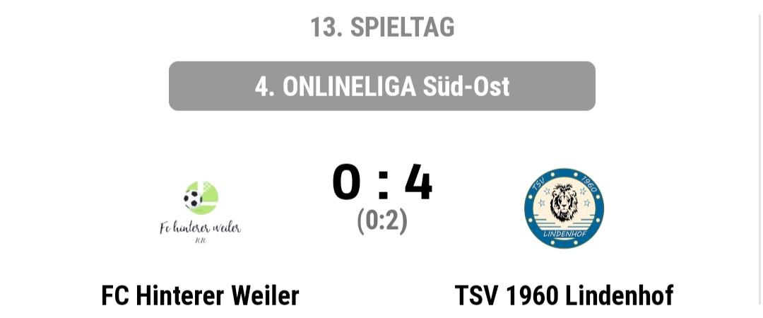 TSVLindenhof's tweet photo. 🦁 13. Spieltag 🦁

Fast schon ungewohnt treffsicher präsentierte sich der @TSVLindenhof auswärts beim FC Hinterer Weiler und fährt den höchsten Saisonsieg ein.

Je 2x trafen Shun Chida und Ernst Willbold ⚽️⚽️⚽️⚽️

Mit dem Sieg verschafft man sich wieder etwas Luft nach unten. https://t.co/o0sAI45AJQ