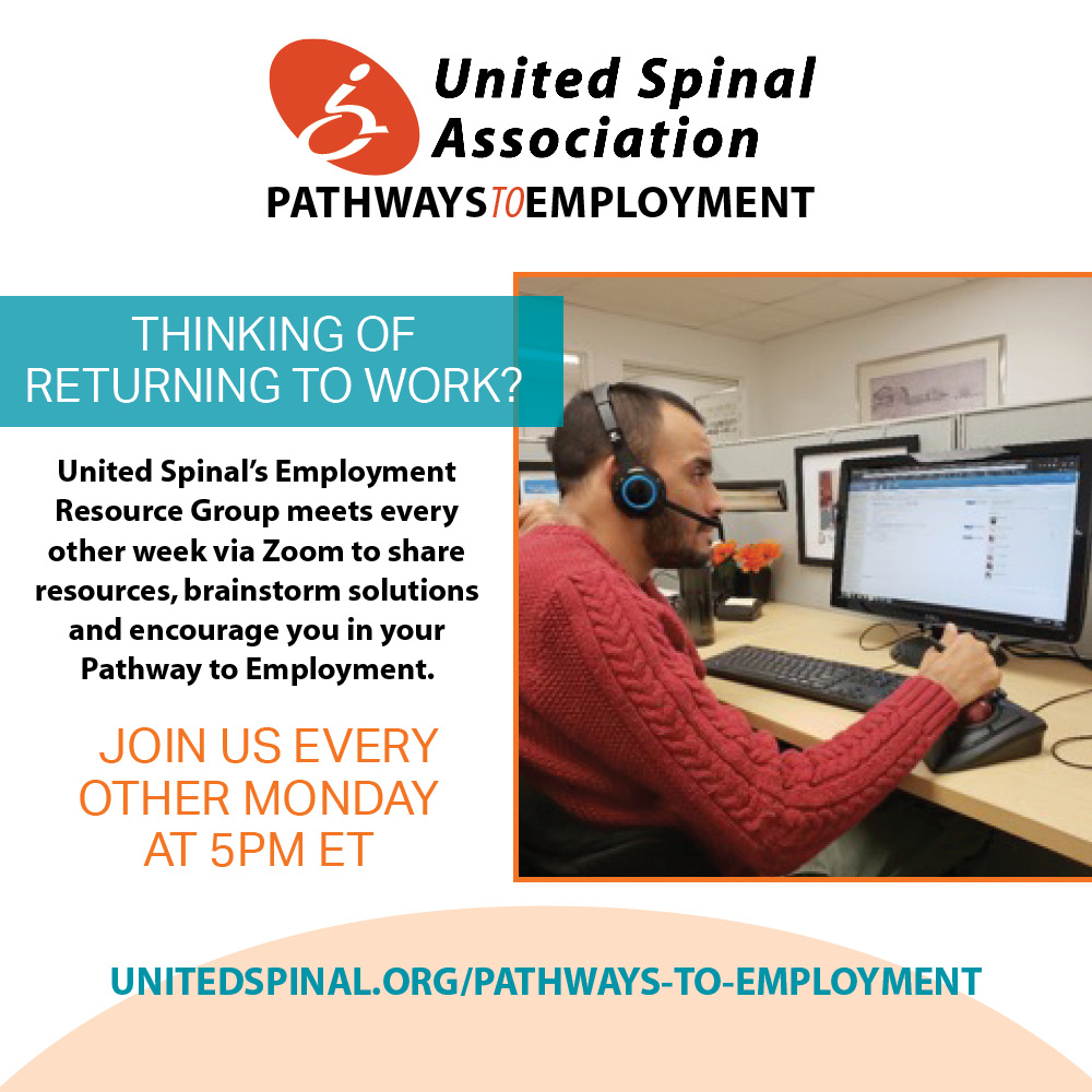 UnitedSpinal's tweet photo. Join us for our Pathways to #Employment meeting tonight at 5:00 pm ET! We will be sharing information on upcoming virtual job fairs. Register: https://t.co/o0tWGbmTvF https://t.co/01ELDkHzx8