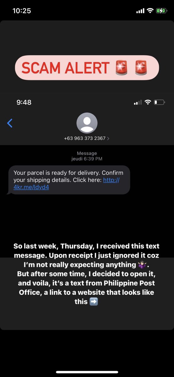 claudiopoy's tweet photo. Omg, scammers are getting more creative and tech-savvy. Sharing my friend’s IG stories (with her permission) about a modus that has victimized a lot of people. Let’s be more careful and discerning when it comes to sketchy messages from unregistered numbers. 😡 (1/n) https://t.co/LLGf80rKR1