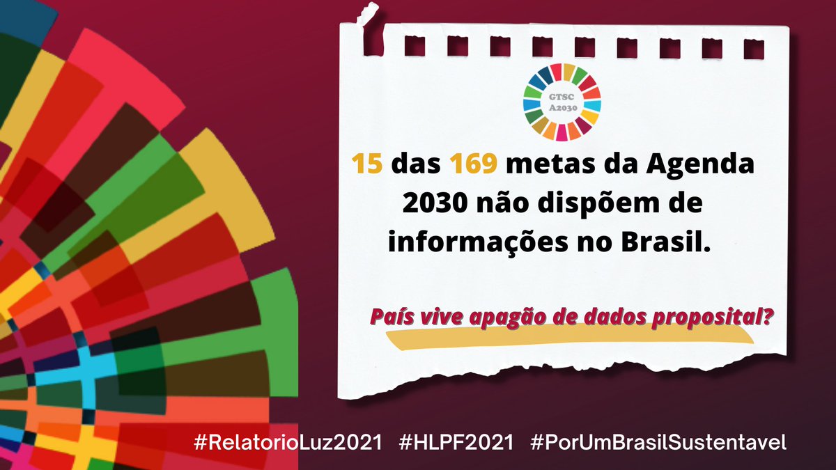 climaxbra's tweet photo. O #RelatorioLuz2021 mostra que 15 das 169 metas da #Agenda2030 não têm informações. Transparência é obrigação e a ausência de dados coloca a democracia em risco. ROLÊ ERRADO!
#HLPF2021 #PorUmBrasilSustentavel https://t.co/zKbXHGWBKc