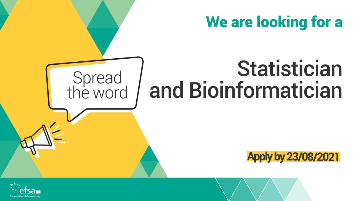 EFSA_EU's tweet photo. If you are an analytical professional passionate about #Statistics or bioinformatics tools, looking for a challenging opportunity in a multidisciplinary scientifically driven organisation, check out our vacancy!
⏰| 23/08/2021
➡️https://t.co/y33CQPs8Y9
#EFSAcareers #EUcareers https://t.co/81q0U9r5LY