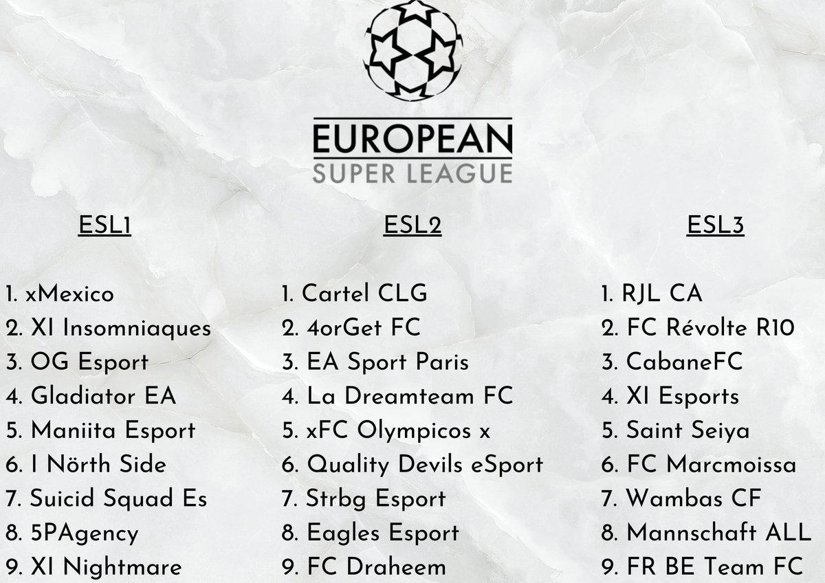 Les ligues en ESL SAISON 2 sont sorties 🔥

Début ce vendredi 16 juillet 

Qui seront les patrons du week-end SAISON 2?  

A suivre...