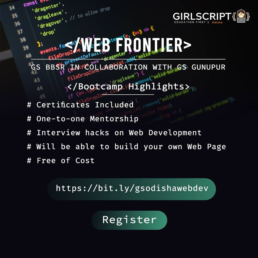 girlscriptbbsr's tweet photo. GirlScript Bhubaneswar, in collaboration with GirlScript Gunpur, is organizing a session on Web Frontier - A Web Development Workshop with guest speakers Ms. Riti Kumari and Mr. Sovan Kumar Pradhan.

Link to register: https://t.co/wwnIu0Lmxe https://t.co/9MktHzYXia