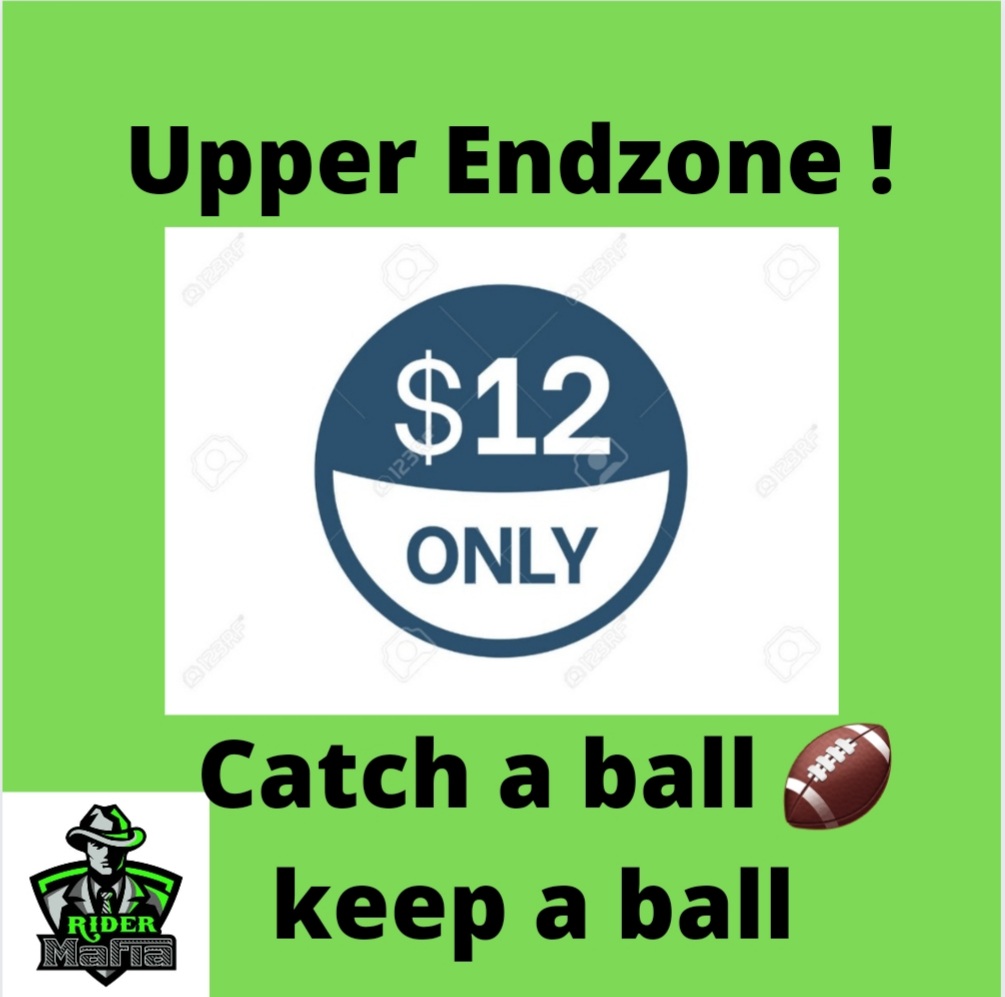 Roughriders Alumni game saturday July 17th at 7pm !! 
Upper endzones ONLY $12 
Catch a football, keep a Football !!
