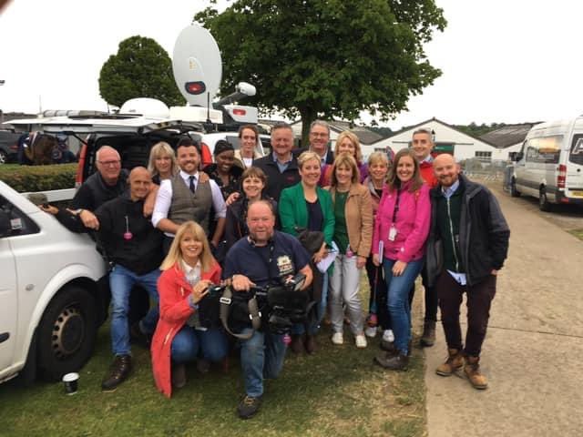 mbillingtonitv's tweet photo. Drove past the @greatyorkshow show ground today. So good to see it back this year. Great memories of calendar OBs past. @GaynorLBarnes is actually stood with a Shetland pony here… 😏 https://t.co/EbmdmWxLkf