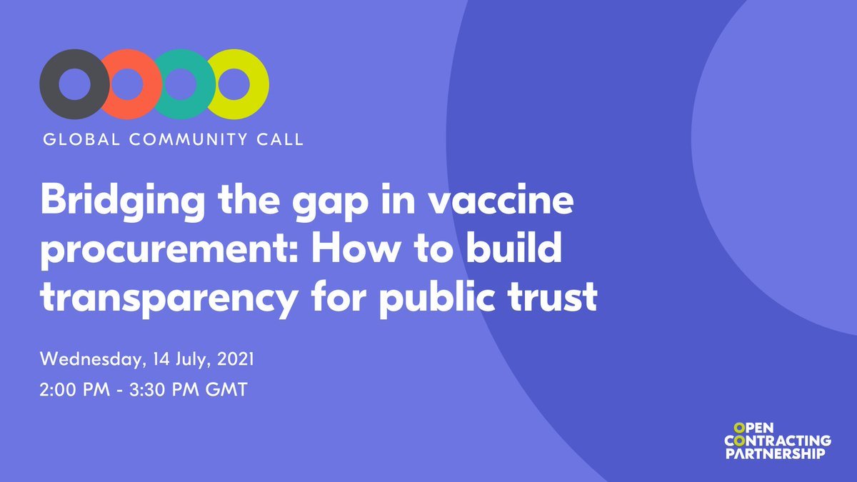 Open Contracting Partnership (@opencontracting) on Twitter photo This Wednesday: Why public disclosure for the #COVID19 vaccine contracts matters.
Join us <a href="/IntegridadMx/">Transparencia Mexicana</a>'s <a href="/ebohorquez/">Eduardo BohÃģrquez</a>, Karam Singh of <a href="/Corruption_SA/">Corruption Watch</a> & Sorina Vesiolii of Positive Initiative for a discussion on what's needed to get it right: open-contracting.org/events/communiâĶ This Wednesday: Why public disclosure for the #COVID19 vaccine contracts matters.
Join us <a href="/IntegridadMx/">Transparencia Mexicana</a>'s <a href="/ebohorquez/">Eduardo BohÃģrquez</a>, Karam Singh of <a href="/Corruption_SA/">Corruption Watch</a> & Sorina Vesiolii of Positive Initiative for a discussion on what's needed to get it right: open-contracting.org/events/communiâĶ