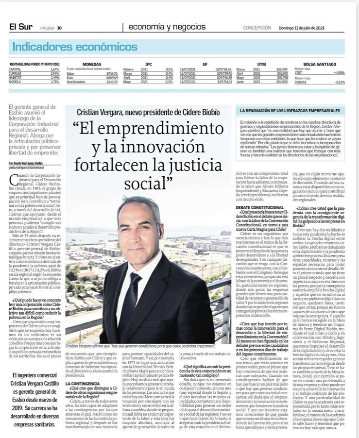 essbio's tweet photo. Revisa la entrevista que @elsurcl hizo a nuestro gerente general Cristian Vergara, líder también de @cidereb El  foco de su gestión será la articulación público-privada y la preservación de la libertad de emprender. #SoyTuAguaSiempre💧🚰 https://t.co/hMoq3roKWt