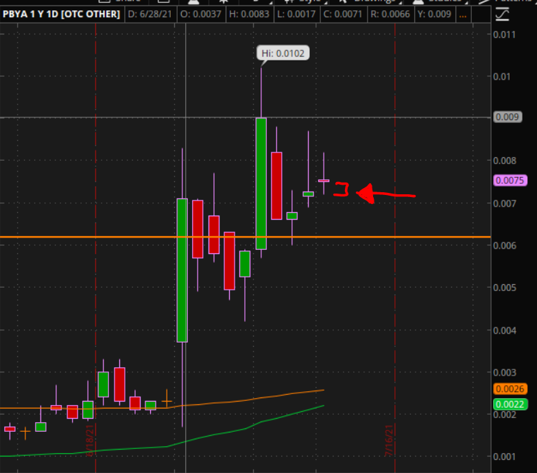 Pennyspro1's tweet photo. $PBYA Gap of the day completely full, ready for the climb. https://t.co/UgbyVZo8k4