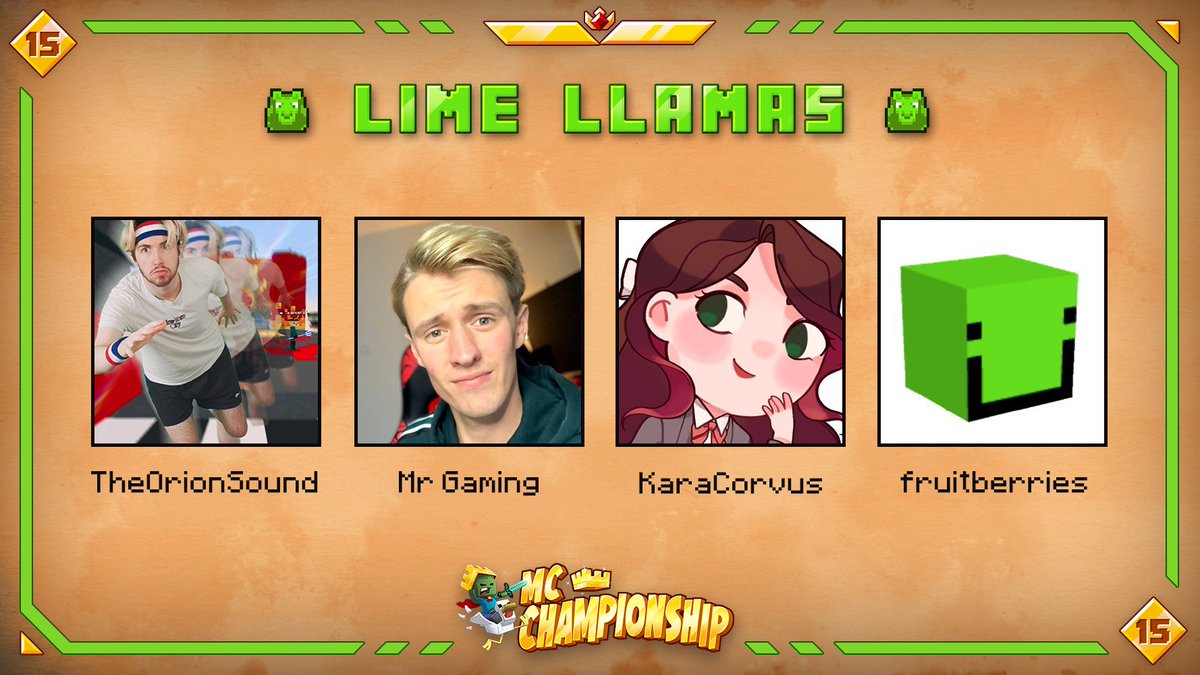 👑 Announcing team Lime Llamas 👑

@TheOrionSound @froubery @KaraCorvus @SolidarityCoUK

Watch them in MCC on Saturday July 24th at 8pm BST!