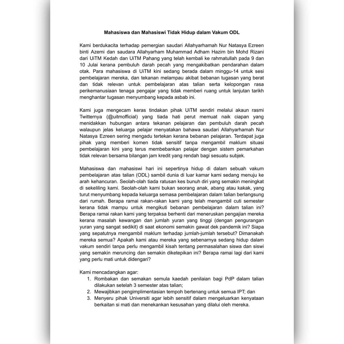 ANGKATAN_UM's tweet image. Kenyataan Bersama: Mahasiswa dan Mahasiswi Tidak Hidup Dalam Vakum ODL