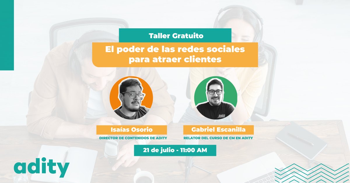 adity_digital's tweet photo. ¡No te pierdas nuestro próximo taller en vivo!: “El poder de las redes sociales para atraer clientes” 

📢 Exponen: 

🧑🔹Gabriel Escanilla, CM/SAC y Paid Media en JOIA Estudio.
🔹Isaías Osorio, Director de Contenidos de Adity.

➡️ Inscríbete gratis aquí 
https://t.co/mviPHYmyMH https://t.co/SVLkOjRPTX