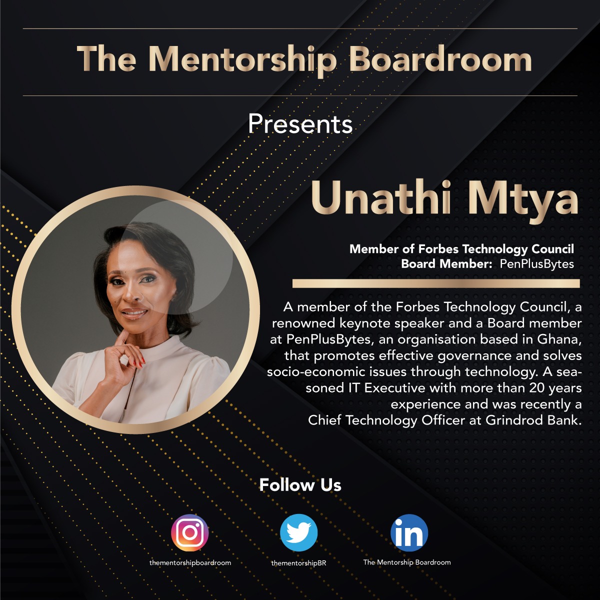 Step1: *Choose your Mentor* 
Step 2: *Send us an email* at admin@thementorshipboardroom.com telling us 
- Top 3 mentors (in order of preference)
- Who you are 
- What you do and 
- Why are you choosing your preferred mentor (limit to 3 sentences)
#Mandeladay
#Mentorship