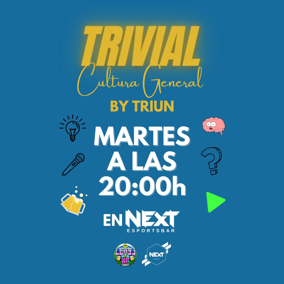 ¿Ganas de Trivial? Mañana martes a las 20:00 disfruta de una tarde de Trivial con <a href="/XxTriunxX/">XxTriunxX</a> en NextEsportsBar 😍 ¡Reserva tu mesa por DM! ✅
