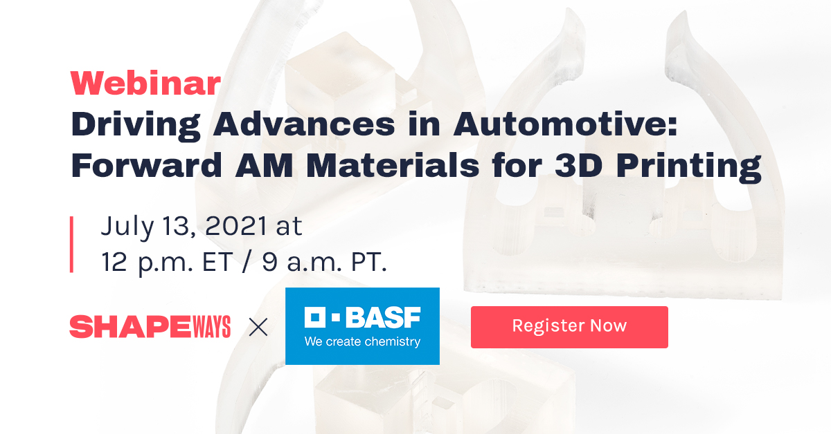 shapeways's tweet image. Tomorrow! Join us and BASF Forward AM for a webinar on the latest advances in the automotive industry using 3D printing technology. Register now: bit.ly/3jtzGyK

#3Dprinting #BASF #ForwardAM #AdditiveManufacturing